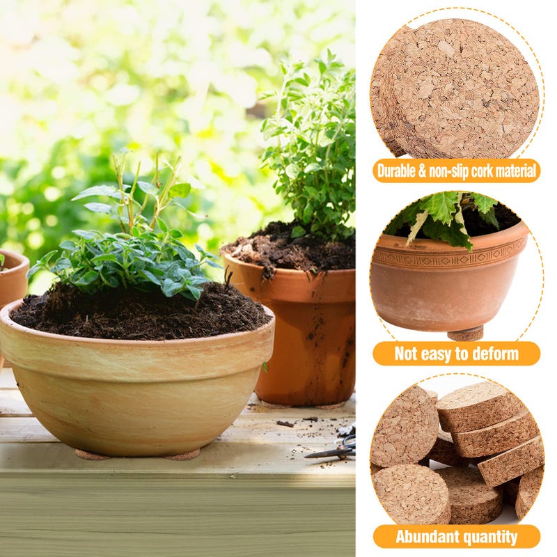 Biubee 60Pcs Invisible Pot Feet with Non-Slip Surface- Sturdy Cork Plant Riser Pot Feet for Outdoor Planter Drainage  Solid Corkwood Planter Pot Lifter for Outdoor Plants Garden Pots  2"" Dia - Image 5
